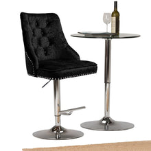 Load image into Gallery viewer, Black Adjustable Bar Stool with Floral Velvet Upholstery Living and Home