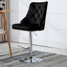 Load image into Gallery viewer, Black Adjustable Bar Stool with Floral Velvet Upholstery Living and Home