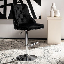 Load image into Gallery viewer, Black Adjustable Bar Stool with Floral Velvet Upholstery Living and Home