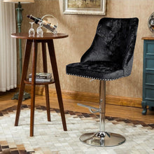 Load image into Gallery viewer, Black Adjustable Bar Stool with Floral Velvet Upholstery Living and Home