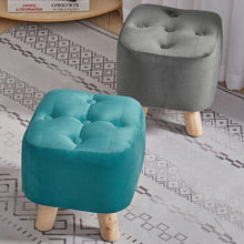 Load image into Gallery viewer, Tufted Velvet Square Footstool with Wooden Legs Living and Home