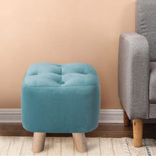 Load image into Gallery viewer, Tufted Velvet Square Footstool with Wooden Legs Living and Home