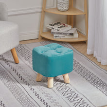Load image into Gallery viewer, Tufted Velvet Square Footstool with Wooden Legs Living and Home