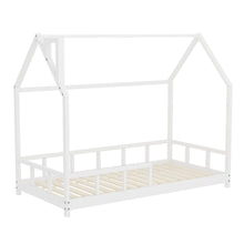 Load image into Gallery viewer, House Shape Bed Frame Pine Wood Toddler Bed with Safety Guard Fence Bed Frames Living and Home
