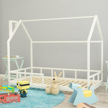 Load image into Gallery viewer, House Shape Bed Frame Pine Wood Toddler Bed with Safety Guard Fence Bed Frames Living and Home