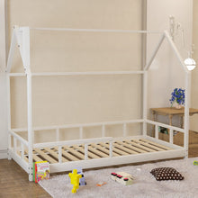 Load image into Gallery viewer, House Shape Bed Frame Pine Wood Toddler Bed with Safety Guard Fence Bed Frames Living and Home
