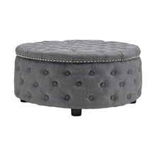 Load image into Gallery viewer, Dia 75cm Linen Tufted Round Cocktail Ottoman with Solid Wood Footstools Living and Home