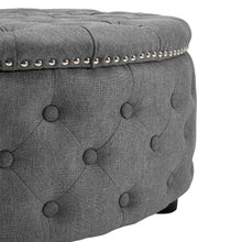 Load image into Gallery viewer, Dia 75cm Linen Tufted Round Cocktail Ottoman with Solid Wood Footstools Living and Home