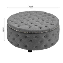 Load image into Gallery viewer, Dia 75cm Linen Tufted Round Cocktail Ottoman with Solid Wood Footstools Living and Home