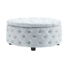 Load image into Gallery viewer, Dia 75cm Linen Tufted Round Cocktail Ottoman with Solid Wood Footstools Living and Home