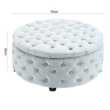 Load image into Gallery viewer, Dia 75cm Linen Tufted Round Cocktail Ottoman with Solid Wood Footstools Living and Home