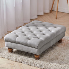 Load image into Gallery viewer, Velvet Buttoned Thick Padded Footstool with Gourd-shaped Legs Footstools Living and Home Grey