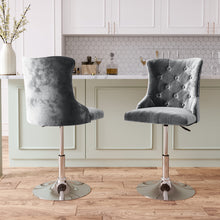 Load image into Gallery viewer, Modern Velvet Upholstered Adjustable Bar Stool with Polished Chrome Base