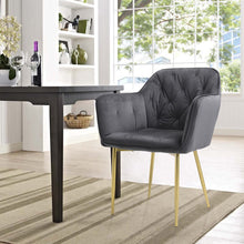Load image into Gallery viewer, Stylish Gray Dining Chair with Gold Spray-Painted Legs and Velvet Upholstery Living and Home