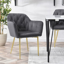 Load image into Gallery viewer, Stylish Gray Dining Chair with Gold Spray-Painted Legs and Velvet Upholstery Living and Home