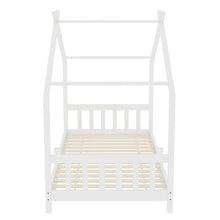 Load image into Gallery viewer, Nordic Style Pine Wood Bed Frame Toddler Kid Single Bed with Roof Bed Frames Living and Home