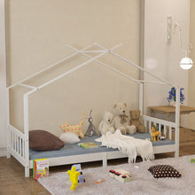 Load image into Gallery viewer, Nordic Style Pine Wood Bed Frame Toddler Kid Single Bed with Roof Bed Frames Living and Home