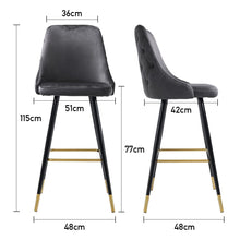 Load image into Gallery viewer, 3ft Height Bar Stools with Footrest Set of 2 Velvet Padded Bar Stools Living and Home