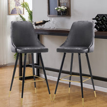 Load image into Gallery viewer, 3ft Height Bar Stools with Footrest Set of 2 Velvet Padded Bar Stools Living and Home Grey