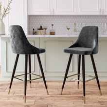 Load image into Gallery viewer, 3ft Height Bar Stools with Footrest Set of 2 Velvet Padded Bar Stools Living and Home