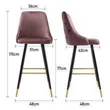 Load image into Gallery viewer, 3ft Height Bar Stools with Footrest Set of 2 Velvet Padded Bar Stools Living and Home