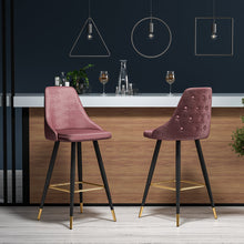 Load image into Gallery viewer, Set of 2 Velvet Padded Bar Stools with Footrest Bar Chair Living and Home Grey pink( set of 2)