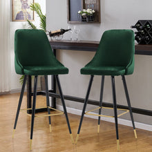 Load image into Gallery viewer, 3ft Height Bar Stools with Footrest Set of 2 Velvet Padded Bar Stools Living and Home Green