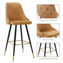 Load image into Gallery viewer, 3ft Height Bar Stools with Footrest Set of 2 Velvet Padded Bar Stools Living and Home
