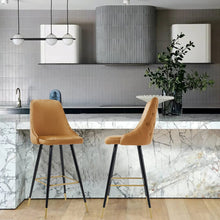 Load image into Gallery viewer, 3ft Height Bar Stools with Footrest Set of 2 Velvet Padded Bar Stools Living and Home