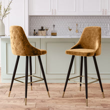 Load image into Gallery viewer, 3ft Height Bar Stools with Footrest Set of 2 Velvet Padded Bar Stools Living and Home Yellow