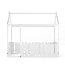 Load image into Gallery viewer, Solid Wooden House Bed Frame Low Toddler Bed with Fence and Roof Bed Frames Living and Home