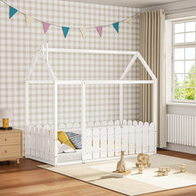Load image into Gallery viewer, Wooden House Toddler Bed with Fence and Roof, ZH1135 Bed Frames Living and Home