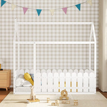 Load image into Gallery viewer, Solid Wooden House Bed Frame Low Toddler Bed with Fence and Roof Bed Frames Living and Home