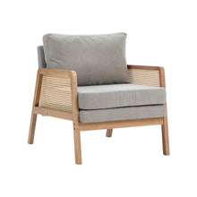 Load image into Gallery viewer, Grey Cushioned Wood Armchair