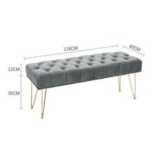 Load image into Gallery viewer, Buttoned Velvet Bench Gold Hairpin Legs Benches Living and Home