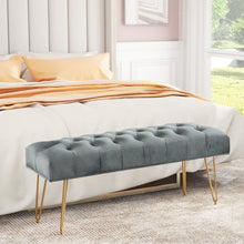Load image into Gallery viewer, Buttoned Velvet Bench Gold Hairpin Legs Benches Living and Home