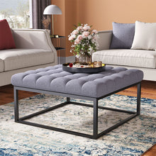 Load image into Gallery viewer, 84cm W Square Linen Footstool with Metal Frame Footstools Living and Home Grey