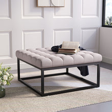 Load image into Gallery viewer, Square Linen Footstool with Metal Frame