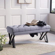 Load image into Gallery viewer, 104cm W Mid Century Soft Metal Upholstered Bench Benches Living and Home Grey