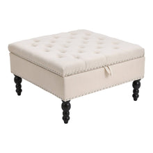Load image into Gallery viewer, Square Linen Tufted Upholstered Ottoman with Storage Storage Footstools & Benches Living and Home