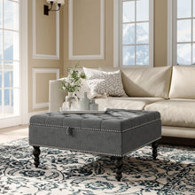 Load image into Gallery viewer, Square Linen Tufted Upholstered Ottoman with Storage Storage Footstools & Benches Living and Home 85cmW x 85cmD x 42cmH Grey
