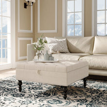 Load image into Gallery viewer, Square Linen Tufted Upholstered Ottoman with Storage Storage Footstools & Benches Living and Home 85cmW x 85cmD x 42cmH White