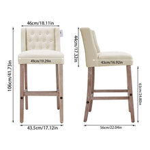 Load image into Gallery viewer, Rustic Set of 2 Bar Stools Linen Tufted with Wood Legs
