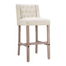 Load image into Gallery viewer, Rustic Set of 2 Bar Stools Linen Tufted with Wood Legs