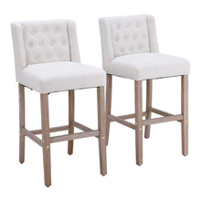 Load image into Gallery viewer, Set of 2 99cm Hight Bar Stools Linen Upholstered with Wood Legs Bar Stools Living and Home White