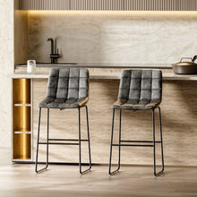 Load image into Gallery viewer, 2Pcs Grey Tufted Faux Leather Counter Height Barstool Bar Stools Living and Home