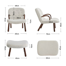 Load image into Gallery viewer, Modern White Lamb Wool Armchair with Ottoman Set Lounge Chair with Footstool Lounge Chairs Living and Home