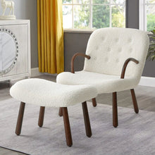 Load image into Gallery viewer, Modern White Lamb Wool Armchair with Ottoman Set Lounge Chair with Footstool Lounge Chairs Living and Home