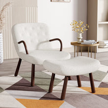 Load image into Gallery viewer, Modern White Lamb Wool Armchair with Ottoman Set Lounge Chair with Footstool Lounge Chairs Living and Home