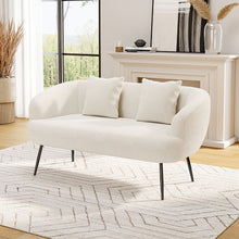 Load image into Gallery viewer, White Teddy Fabric Loveseat with Metal Legs